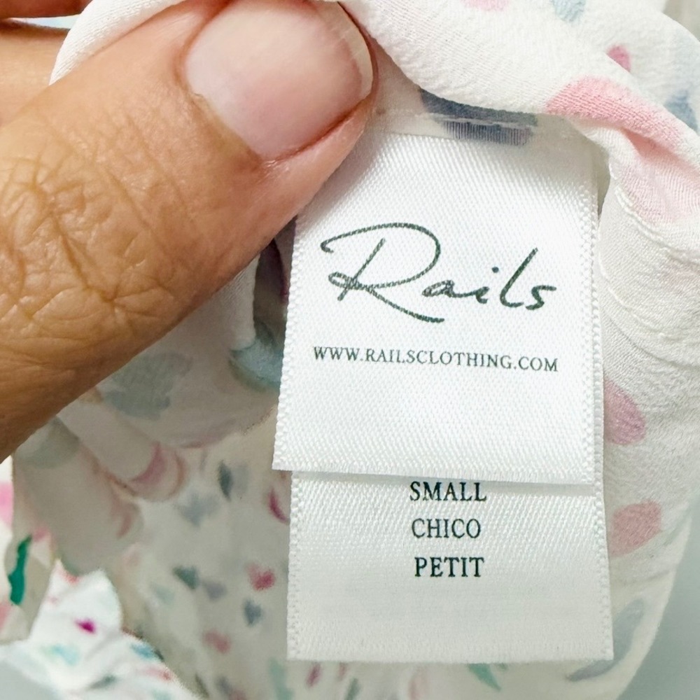 Rails Kate 100% Silk‎ Watercolor Hearts Button Down Shirt White Small - Picture 5 of 9